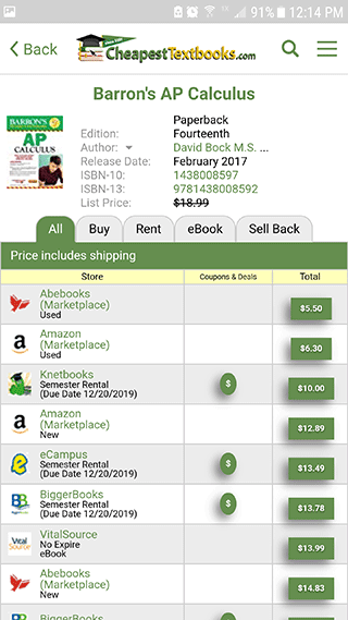 Cheap Textbooks App Price Screen Shot